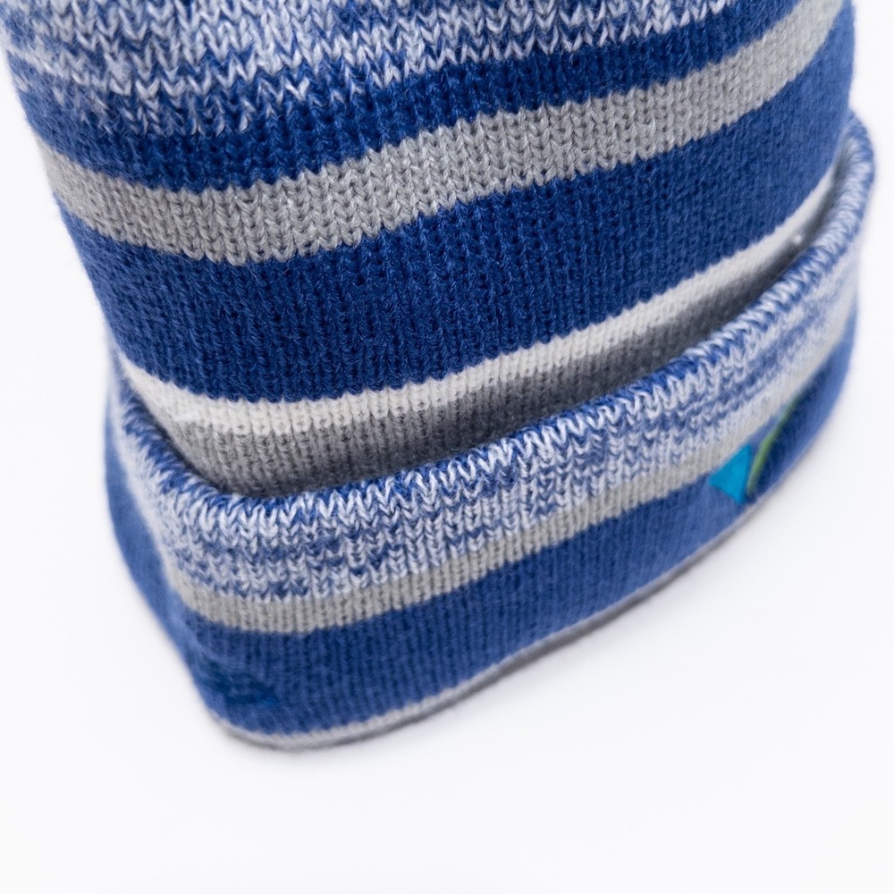 New Era Pom Pom‎ Knit Beanie Gray Blue Striped Winter Hat - Picture 12 of 17